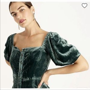 J. Crew Puff Sleeve Green Velvet Dress